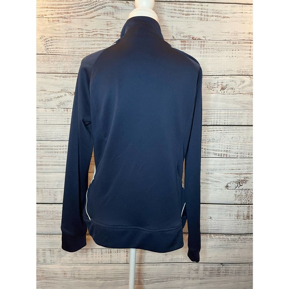ADIDAS Woman’s Team Performance ClimaLite Navy Zip Up Pockets Jacket Large - Picture 2 of 4